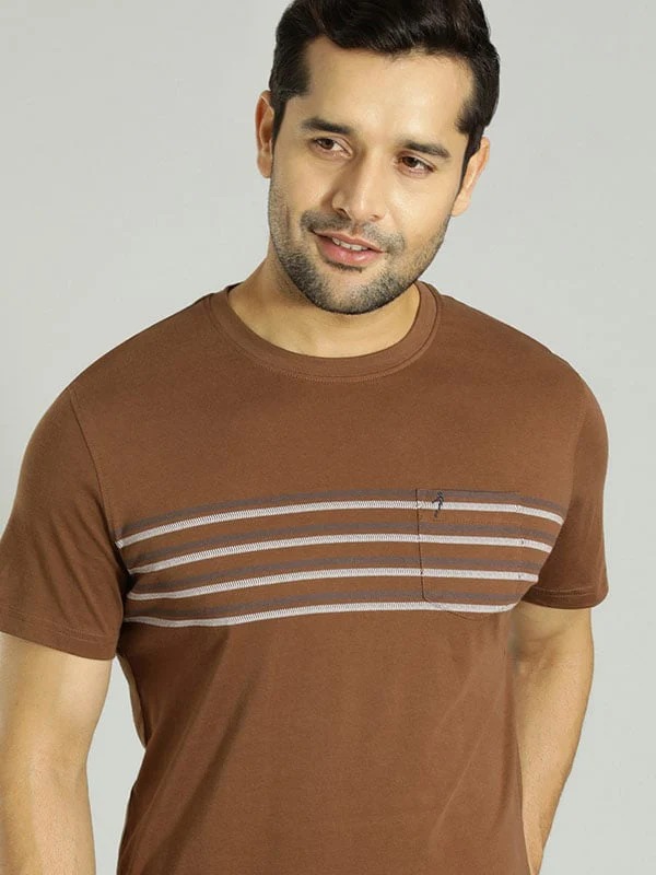 Indian Terrain Men's Half Sleeve Regular Fit Brown Round Neck T-Shirt